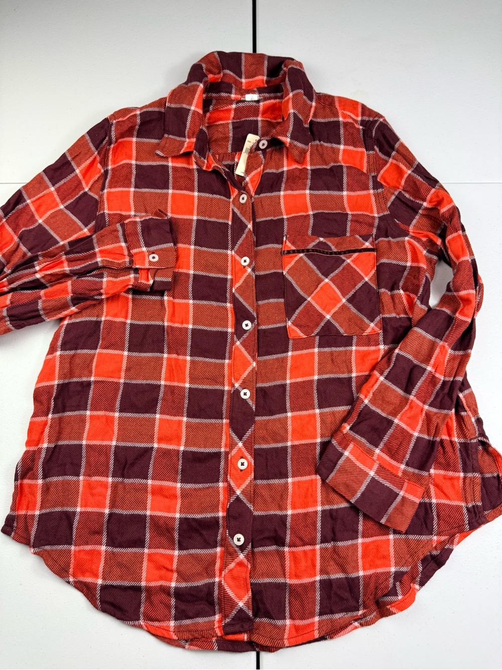 Aerie sleepwear Red and Burgundy Plaid Button-Up Shirt